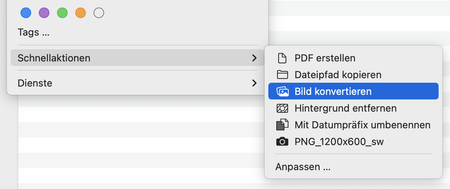 Schnellaktion «Bild konvertieren» mit Rechtsklick auswählen. Screenshot.